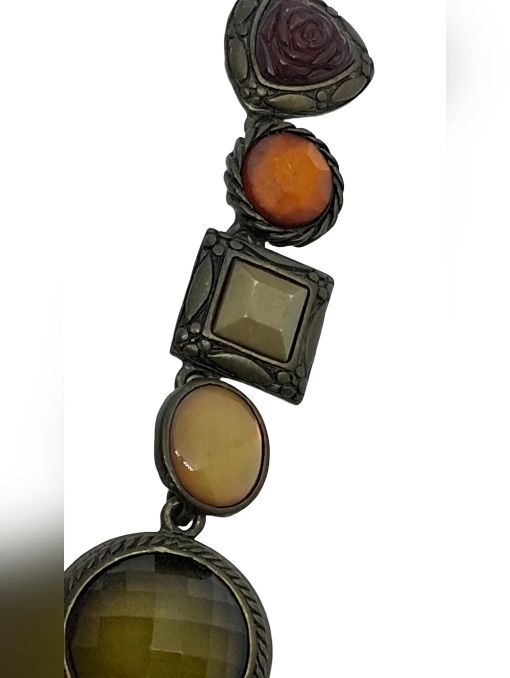 Vintage Earth Tone Mixed Media Statement Necklace - Bronze Tone Goth Romantic - Picture 5 of 9